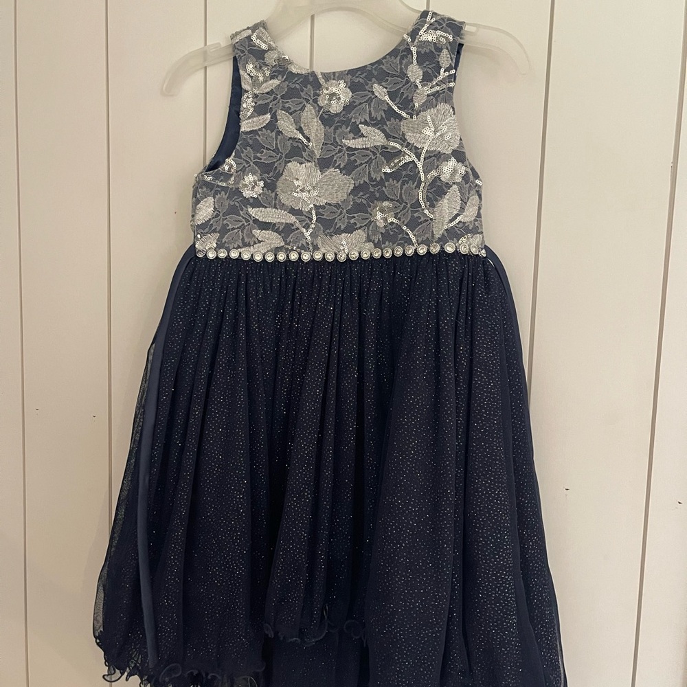 Prince Gray and White Embellished Tiered Sundress Scoop Neck Formal